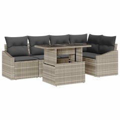 vidaXL Set di Divani da Giardino , 6 Pezzi con Cuscini Grigio Chiaro in Rattan