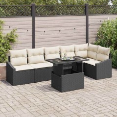 vidaXL Set da giardino 7 pezzi con cuscini neri in polirattan