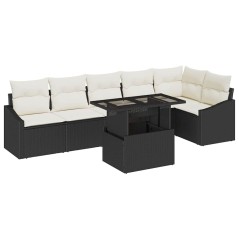 vidaXL Set da giardino 7 pezzi con cuscini neri in polirattan