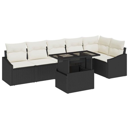vidaXL Set da giardino 7 pezzi con cuscini neri in polirattan