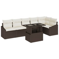 vidaXL Set da Giardino in 7 Pezzi con Cuscini Marroni in Rattan Sintetico