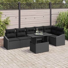 vidaXL Set Divani Giardino 7 Pezzi con Cuscini in Rattan Nero