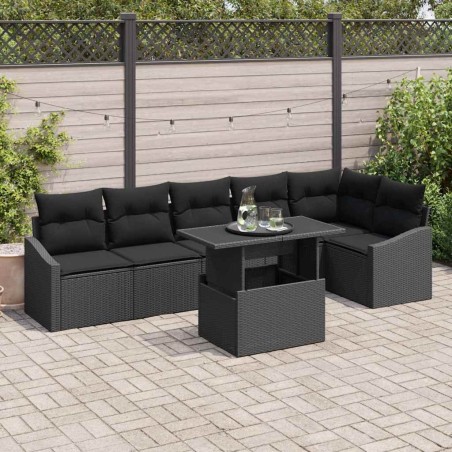 vidaXL Set Divani Giardino 7 Pezzi con Cuscini in Rattan Nero