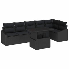 vidaXL Set Divani Giardino 7 Pezzi con Cuscini in Rattan Nero