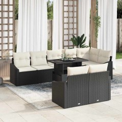 vidaXL Set da Giardino 9 Pezzi con Cuscini in Rattan Nero