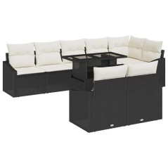 vidaXL Set da Giardino 9 Pezzi con Cuscini in Rattan Nero