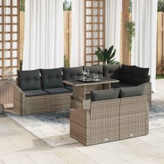 vidaXL Set Giardino 9 Pezzi con Cuscini Grigi in Rattan Sintetico