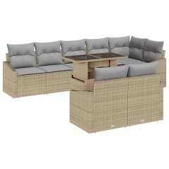 vidaXL Set di divani da giardino a 9 pezzi con cuscini beige in rattan sintetico
