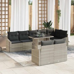 vidaXL Set di divani da giardino di 9 pezzi con cuscini grigio chiaro in polyrattan
