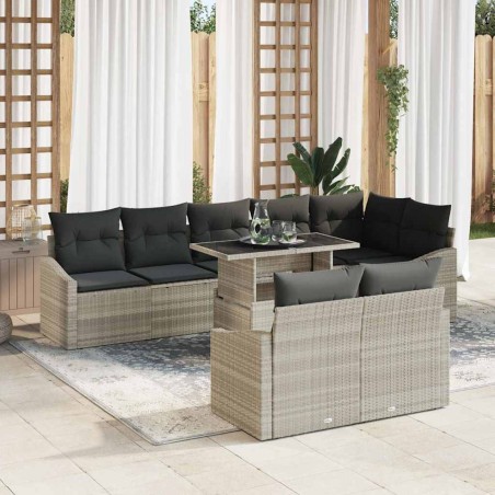 vidaXL Set di divani da giardino di 9 pezzi con cuscini grigio chiaro in polyrattan