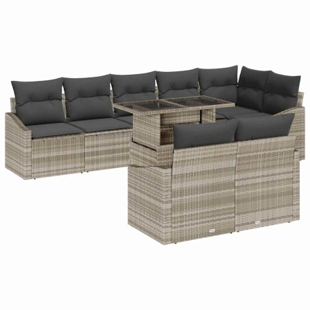 vidaXL Set di divani da giardino di 9 pezzi con cuscini grigio chiaro in polyrattan