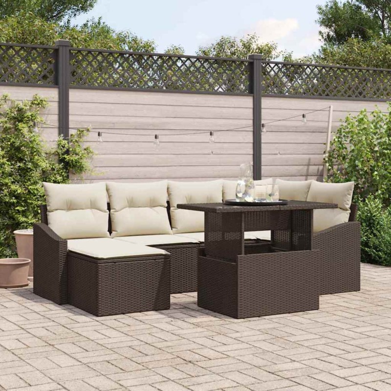 vidaXL Set divano giardino 7 pezzi con cuscini in rattan polietilene marrone