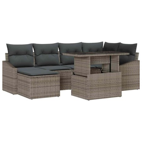 vidaXL Set di divani da giardino da 7 pezzi con cuscini grigi in polirattan