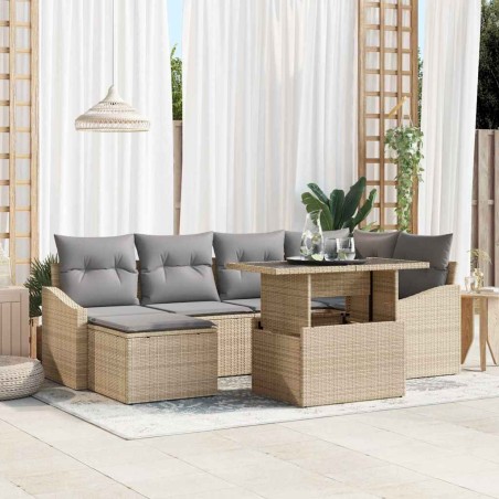 vidaXL Set di divani da giardino 7 pezzi con cuscini beige in rattan sintetico
