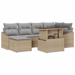 vidaXL Set di divani da giardino 7 pezzi con cuscini beige in rattan sintetico