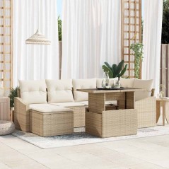 vidaXL Set da giardino 7 pezzi con cuscini beige in rattan sintetico