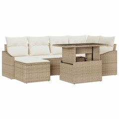 vidaXL Set da giardino 7 pezzi con cuscini beige in rattan sintetico