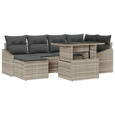 vidaXL Set da giardino 7 pezzi con cuscini in rattan sintetico grigio chiaro