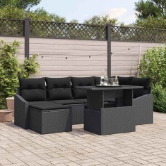 vidaXL Set di divani da giardino 7 pezzi con cuscini in rattan sintetico nero