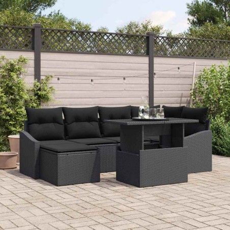 vidaXL Set di divani da giardino 7 pezzi con cuscini in rattan sintetico nero