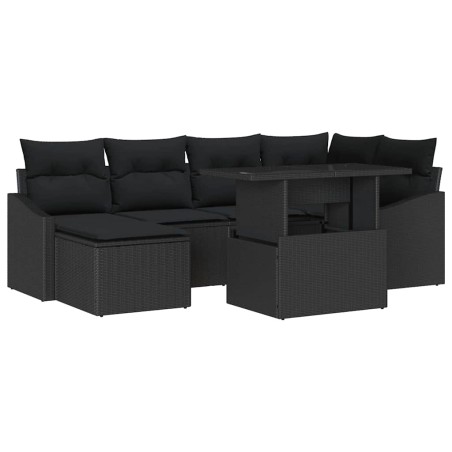 vidaXL Set di divani da giardino 7 pezzi con cuscini in rattan sintetico nero