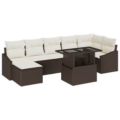 vidaXL Set di Divano da Giardino 8 Pezzi con Cuscini Marrone in Rattan Sintetico
