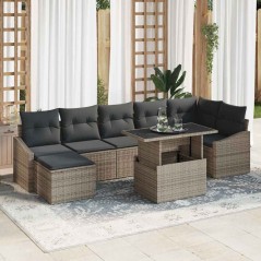 vidaXL Set divano giardino 8 pezzi con cuscini in rattan grigio