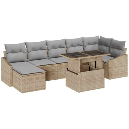 vidaXL Set di divani da giardino in 8 pezzi con cuscini in rattan sintetico beige