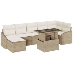 vidaXL Set di Divani da Giardino da 8 Pezzi con Cuscini Beige in Rattan Polietilene