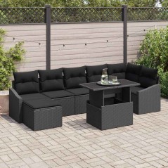 vidaXL Set di divani da giardino , 8 pezzi in rattan sintetico nero con cuscini