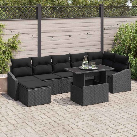 vidaXL Set di divani da giardino , 8 pezzi in rattan sintetico nero con cuscini