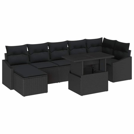 vidaXL Set di divani da giardino , 8 pezzi in rattan sintetico nero con cuscini