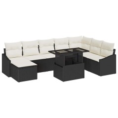 vidaXL Set Giardino 9 Pezzi con Cuscini Rattan Nero