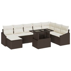 vidaXL Set di divani da giardino 9 pezzi con cuscini marroni in rattan sintetico