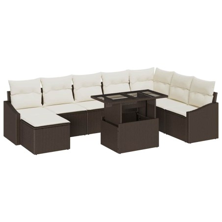 vidaXL Set di divani da giardino 9 pezzi con cuscini marroni in rattan sintetico