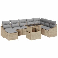 vidaXL Set da giardino 9 pezzi con cuscini beige in polyrattan