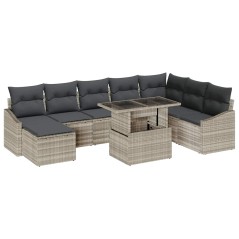 vidaXL Set di Divani da Giardino 9 Pezzi con Cuscini Grigio Chiaro in Rattan Sintetico