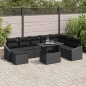 vidaXL Set Divano da Giardino 9 Pezzi con Cuscini Neri in Rattan Sintetico