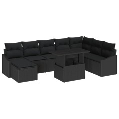 vidaXL Set Divano da Giardino 9 Pezzi con Cuscini Neri in Rattan Sintetico