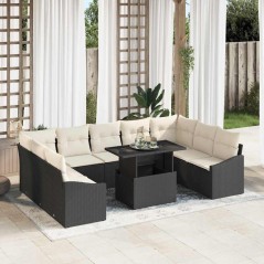 vidaXL Set Divano da Giardino 10 Pezzi con Cuscini Neri in Rattan Sintetico