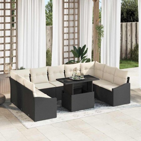 vidaXL Set Divano da Giardino 10 Pezzi con Cuscini Neri in Rattan Sintetico
