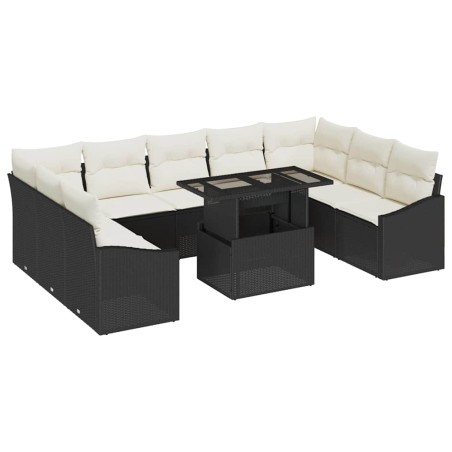 vidaXL Set Divano da Giardino 10 Pezzi con Cuscini Neri in Rattan Sintetico