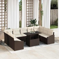 vidaXL Set di divani da giardino 10 pezzi con cuscini marroni in rattan sintetico