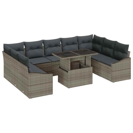 vidaXL Set divano da giardino 10 pezzi con cuscini grigi in rattan sintetico.