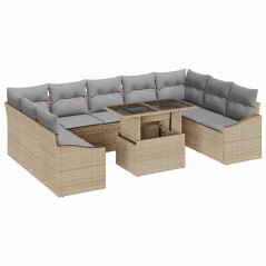 vidaXL Set di Divani da Giardino 10 Pezzi con Cuscini Beige in Rattan Sintetico