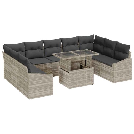 vidaXL Set di Divani da Giardino da 10 Pezzi con Cuscini Grigio Chiaro in Rattan Sintetico