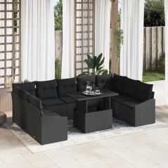 vidaXL Set da Giardino 10 Pezzi con Cuscini in Rattan Nero