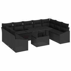 vidaXL Set da Giardino 10 Pezzi con Cuscini in Rattan Nero