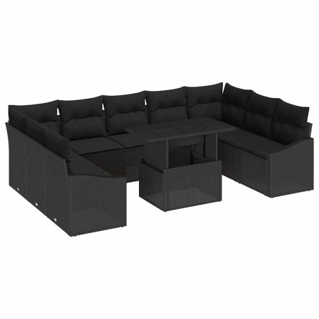 vidaXL Set da Giardino 10 Pezzi con Cuscini in Rattan Nero