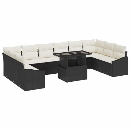 vidaXL Set di divani da giardino , 11 pezzi con cuscini in rattan sintetico nero